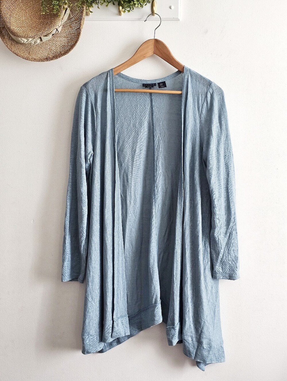 Tahari 100% Linen Open Front Cardigan Women S Blue Lightweight Duster Lagenlook